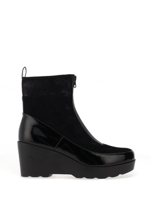 Redz Faux Patent Wedge Heeled Boots, Black