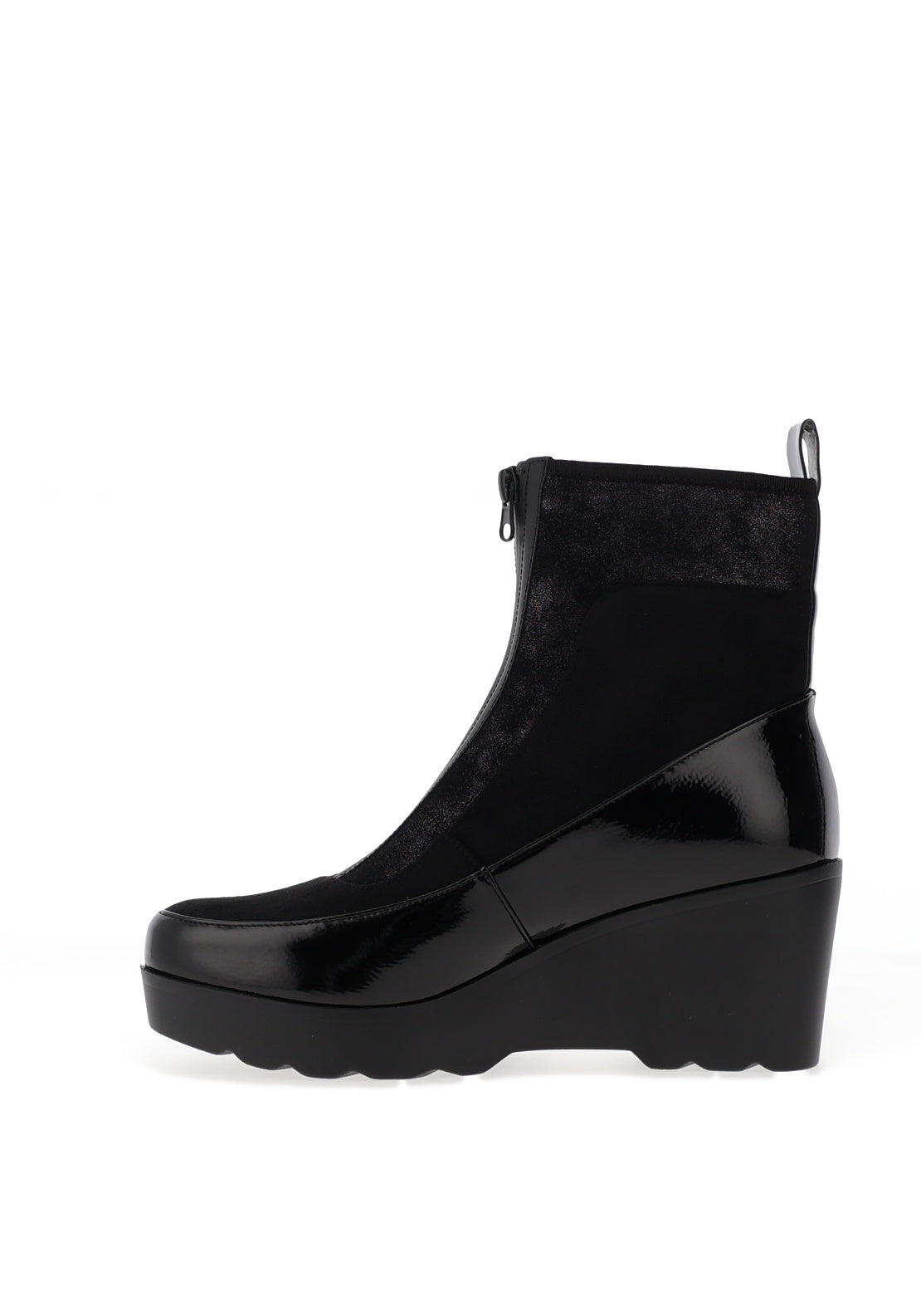 Redz Faux Patent Wedge Heeled Boots, Black