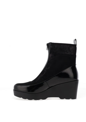 Redz Faux Patent Wedge Heeled Boots, Black
