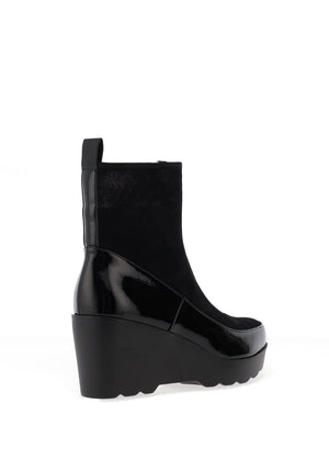 Redz Faux Patent Wedge Heeled Boots, Black