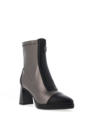 Redz Metallic Concealed Zip High Heel Boots, Black & Grey