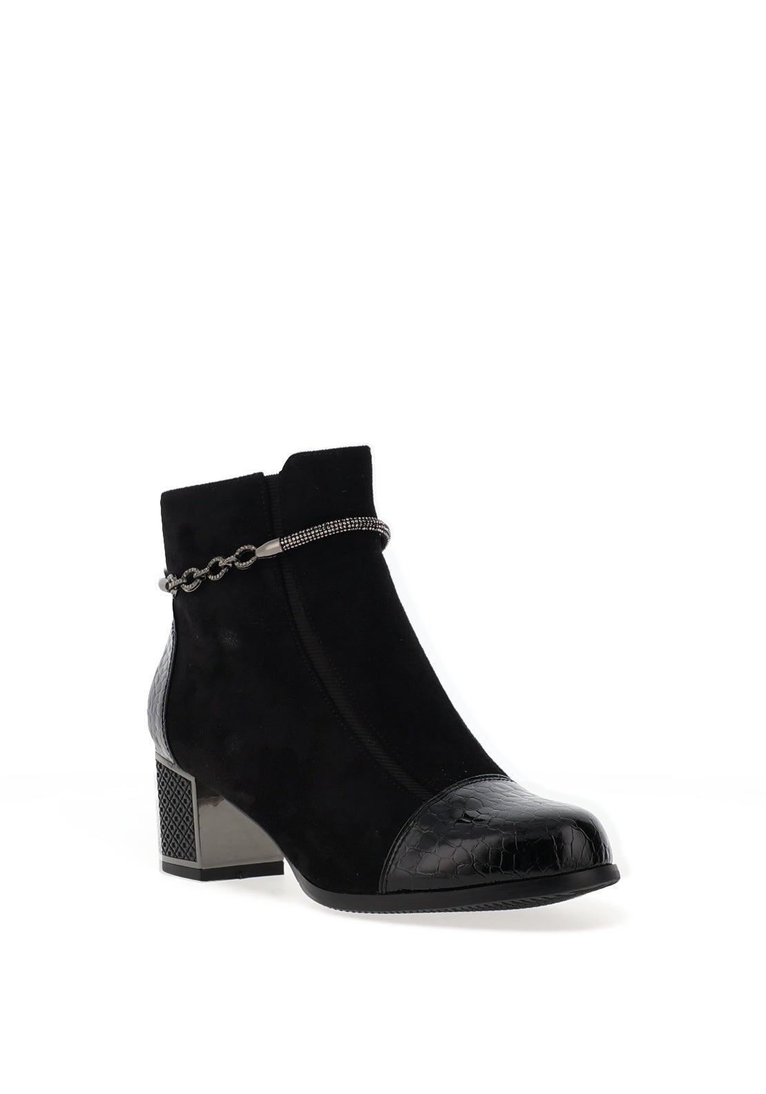 Redz Embellished Faux Suede Ankle Boots, Black