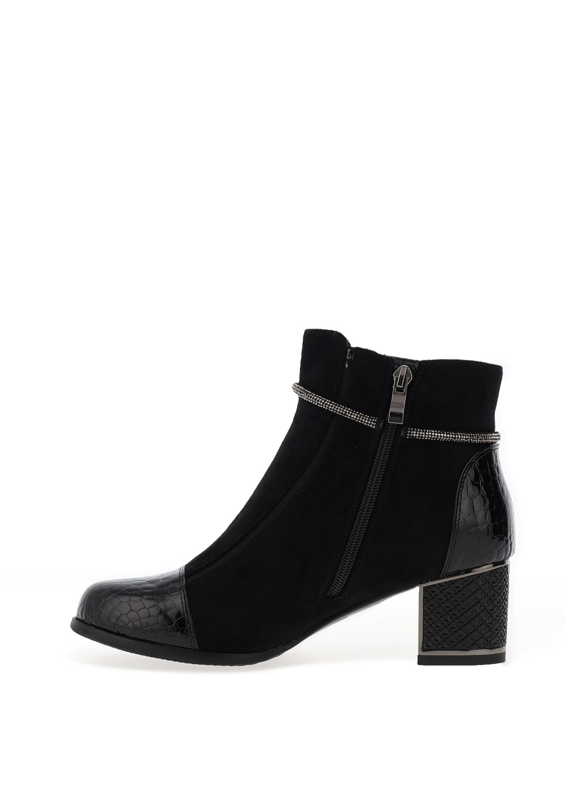 Redz Embellished Faux Suede Ankle Boots, Black