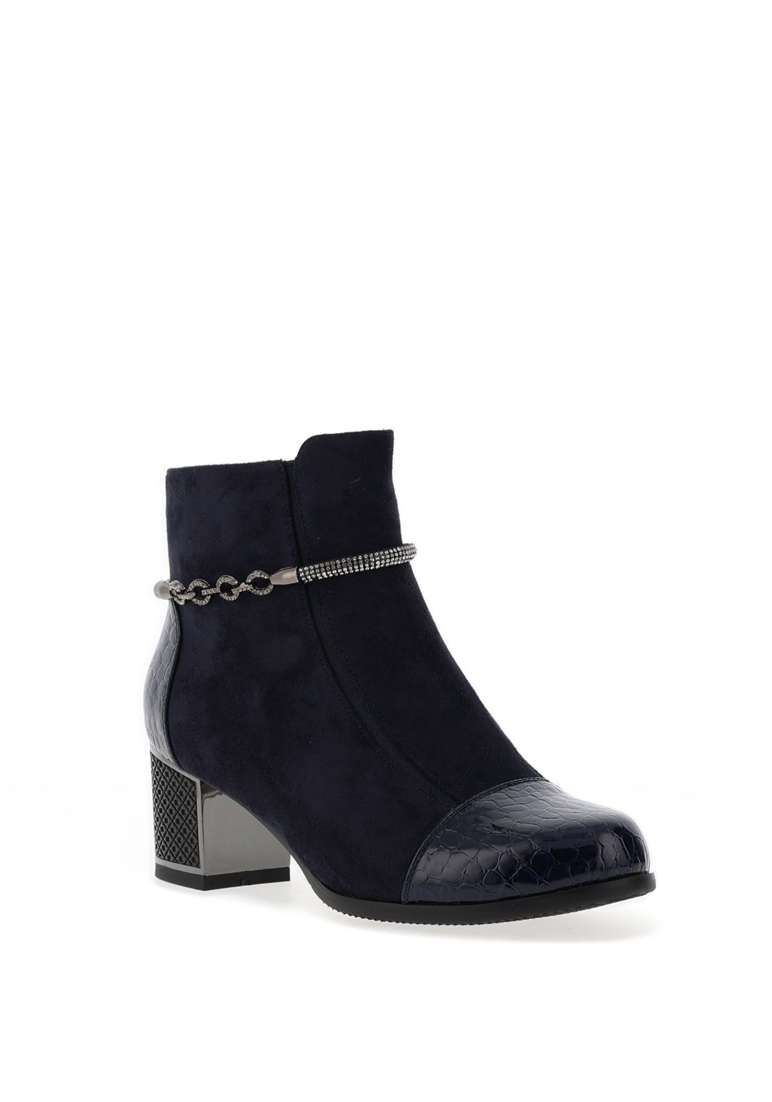 Redz Embellished Faux Suede Ankle Boots, Navy