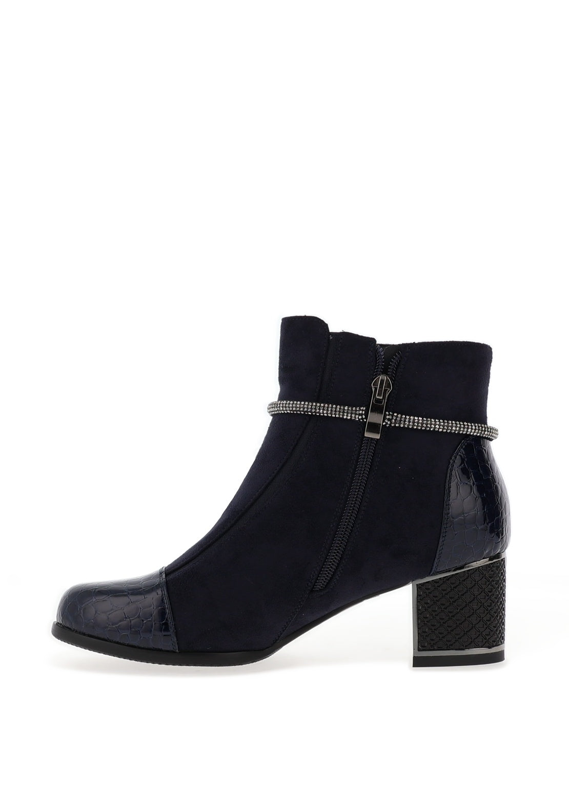 Redz Embellished Faux Suede Ankle Boots, Navy