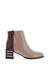 Redz Patent Tape Stripe Heeled Boots, Taupe & Burgundy