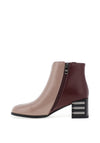 Redz Patent Tape Stripe Heeled Boots, Taupe & Burgundy