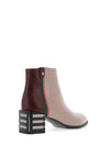 Redz Patent Tape Stripe Heeled Boots, Taupe & Burgundy