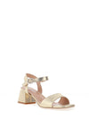 Redz Pebbled Metallic Mid Block Heeled Sandals, Gold