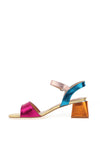 Redz Pebbled Metallic Mid Block Heeled Sandals, Rainbow
