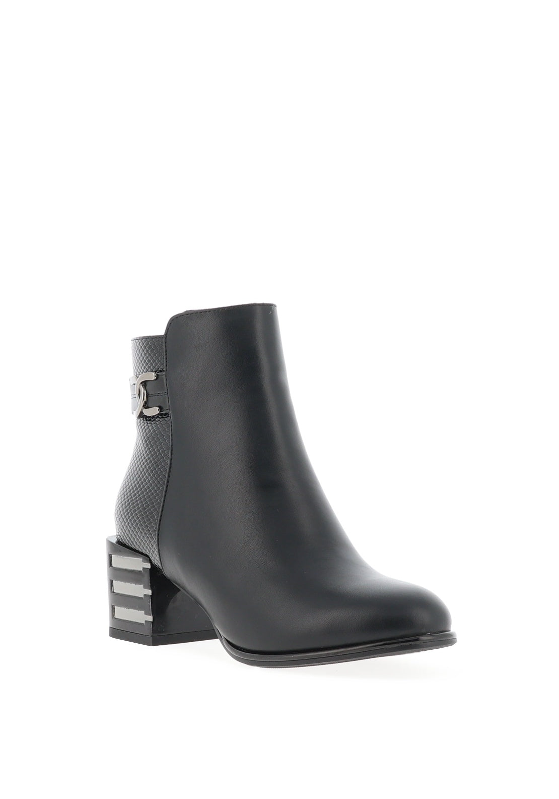 Redz Faux Snake Print Heeled Boots, Black