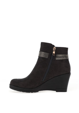Redz Embellished Wedge Heeled Ankle Boots, Grey