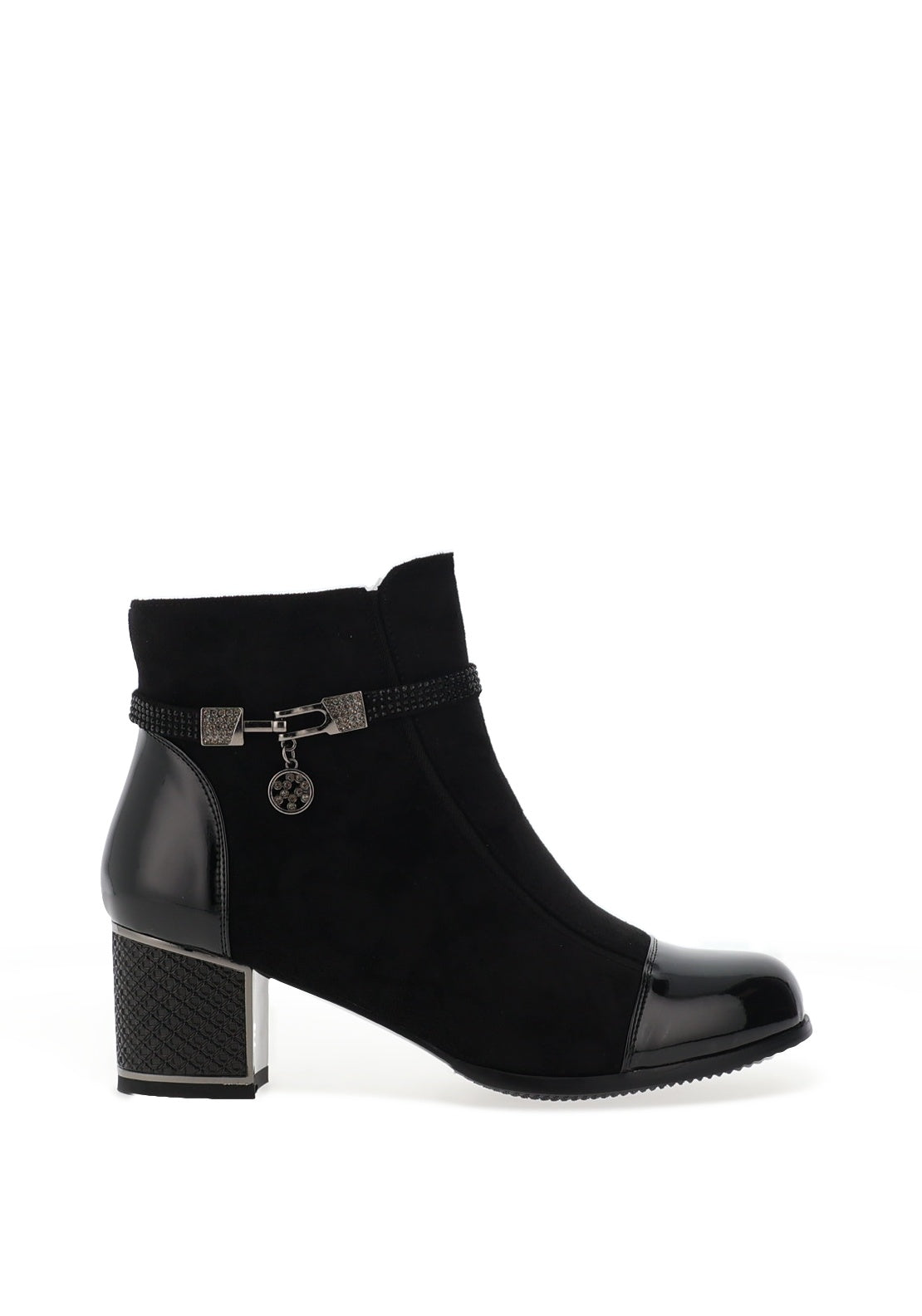 REDZ Embellished Charm Detail Heeled Ankle Boots, Black