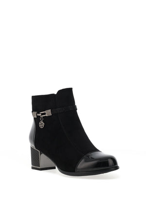 REDZ Embellished Charm Detail Heeled Ankle Boots, Black