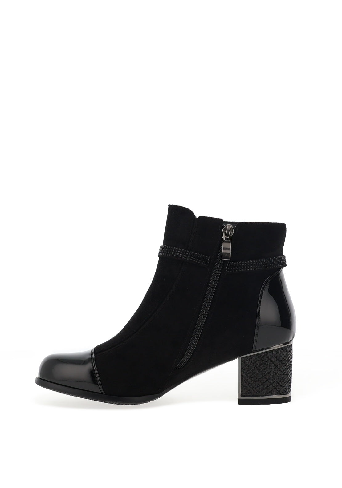 REDZ Embellished Charm Detail Heeled Ankle Boots, Black