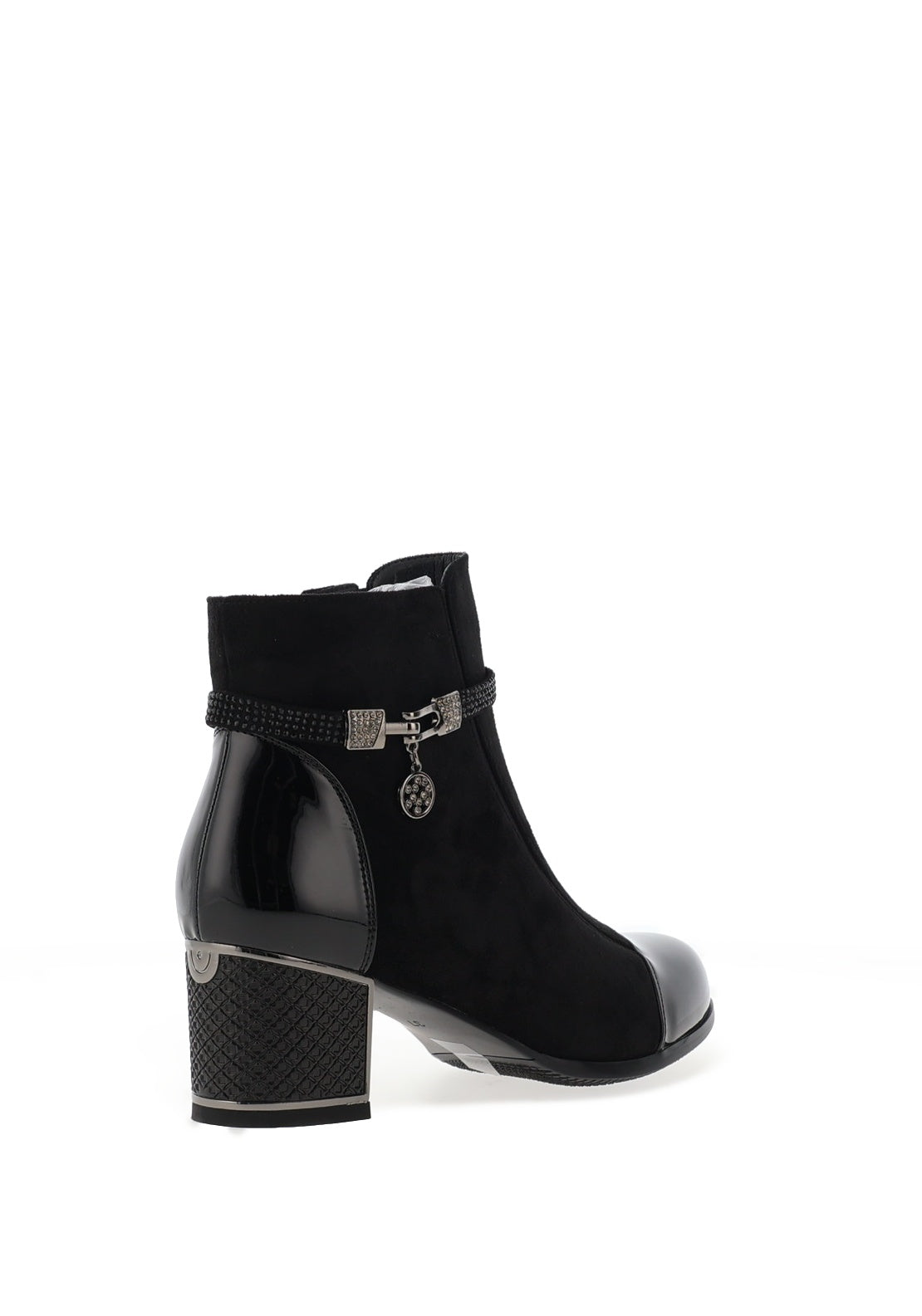 REDZ Embellished Charm Detail Heeled Ankle Boots, Black