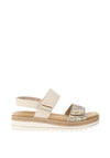 Remonte Leather Velcro Strap Low Wedge Sandals, Beige Multi