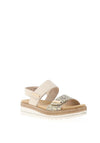Remonte Leather Velcro Strap Low Wedge Sandals, Beige Multi