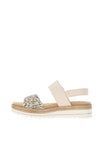 Remonte Leather Velcro Strap Low Wedge Sandals, Beige Multi