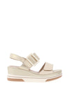 Remonte Leather Velcro Strap Sandals, Metallic Beige