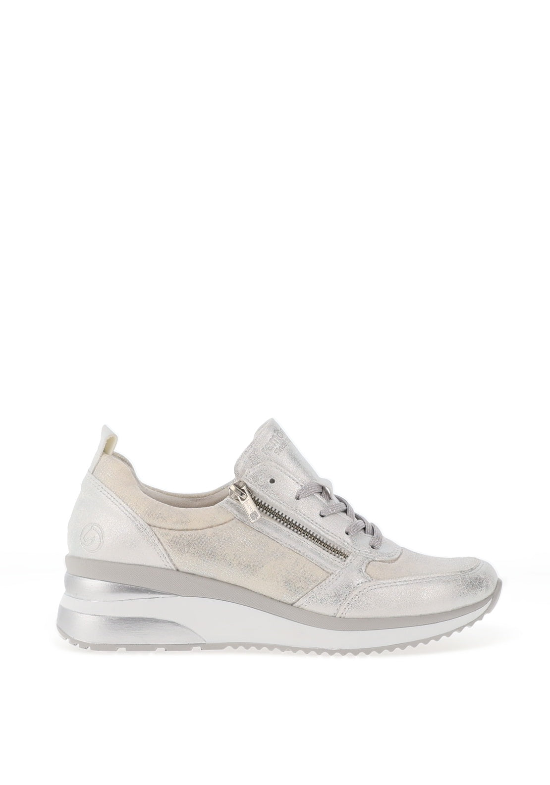 Remonte Shimmer Printed Wedge Trainers, Metallic Silver