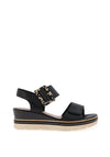 Remonte Leather Buckle Wedge Sandals, Black