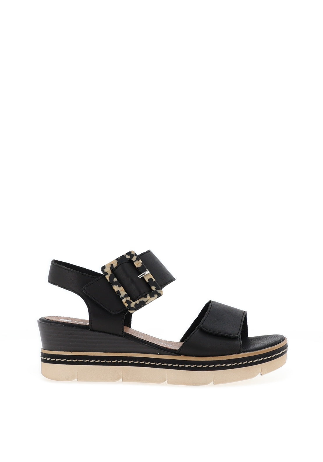 Remonte Leather Buckle Wedge Sandals, Black