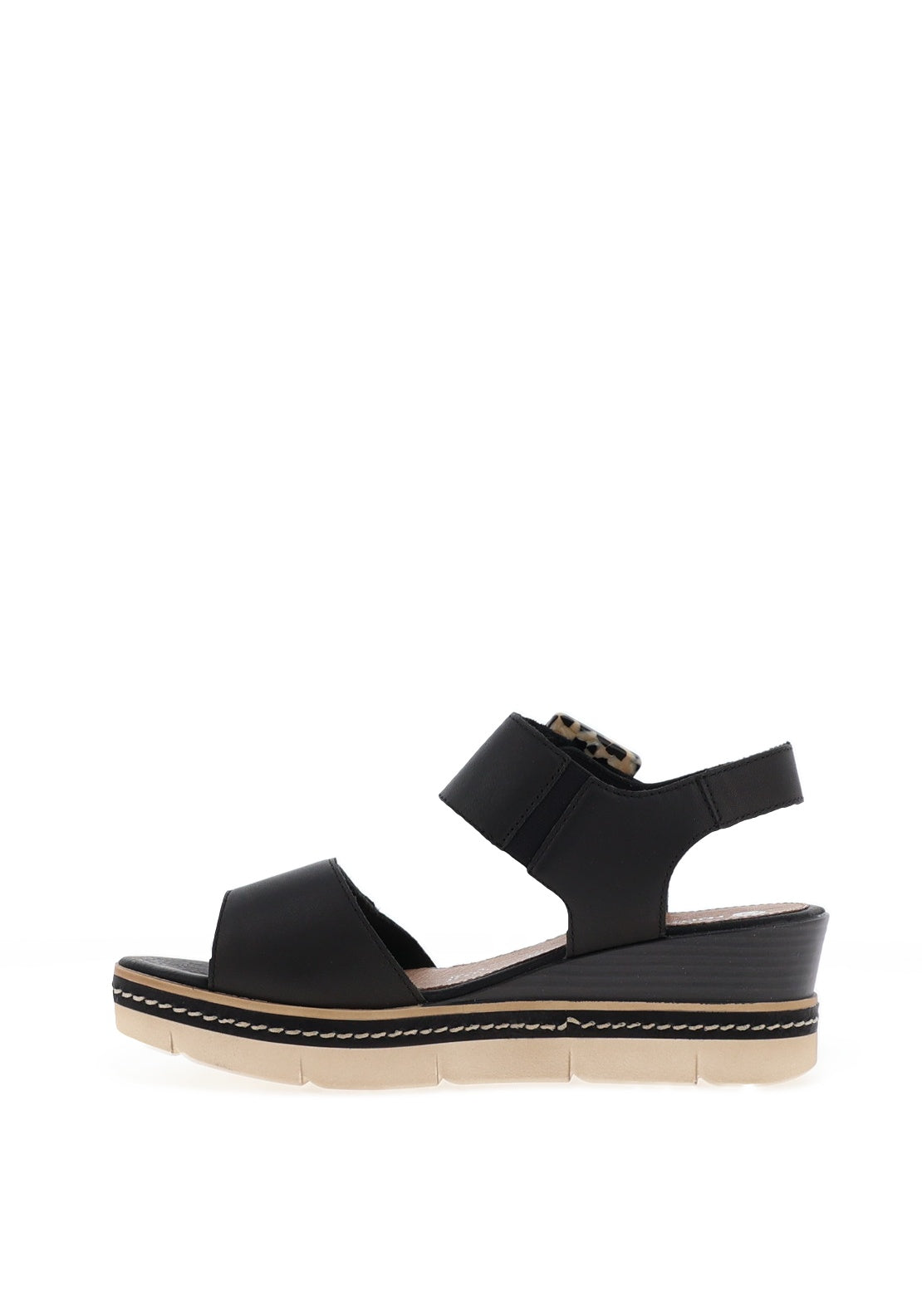 Remonte Leather Buckle Wedge Sandals, Black