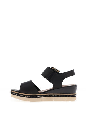 Remonte Leather Buckle Wedge Sandals, Black