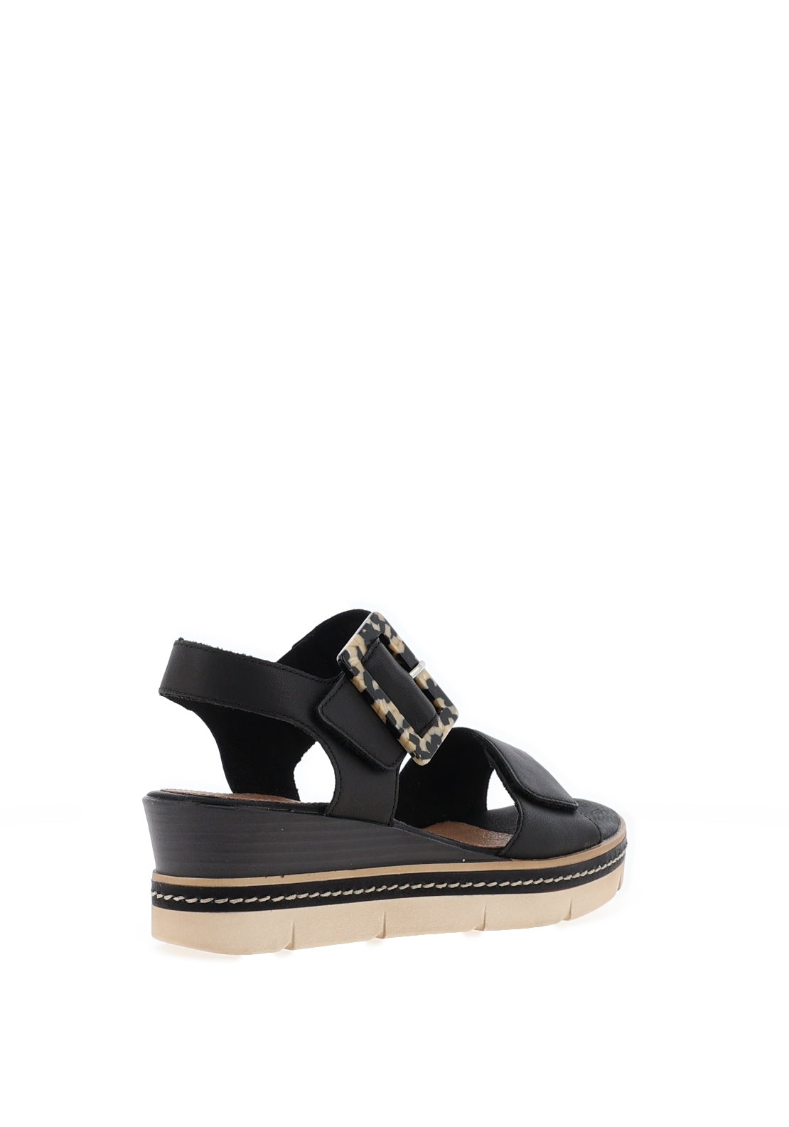 Remonte Leather Buckle Wedge Sandals, Black