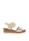 Remonte Leather Buckle Wedge Sandals, Beige