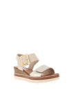 Remonte Leather Buckle Wedge Sandals, Beige