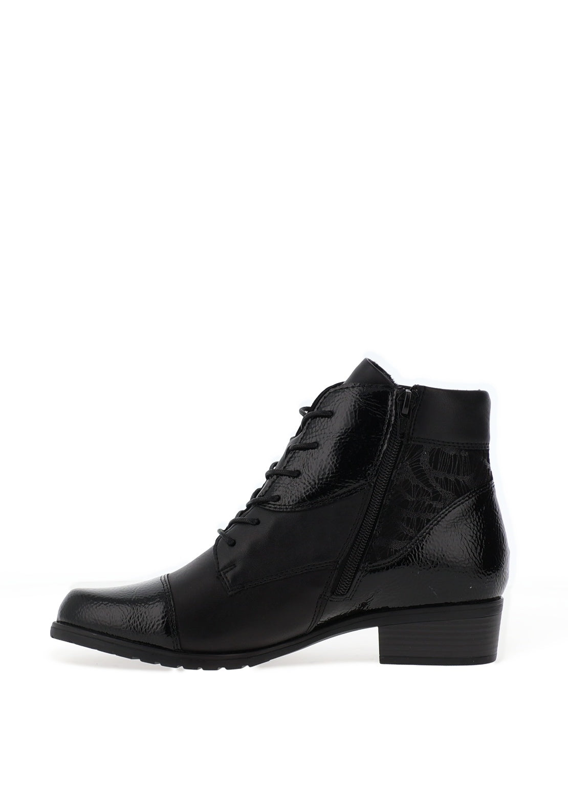 Remonte Leather Patent Rope Laced Boots, Black