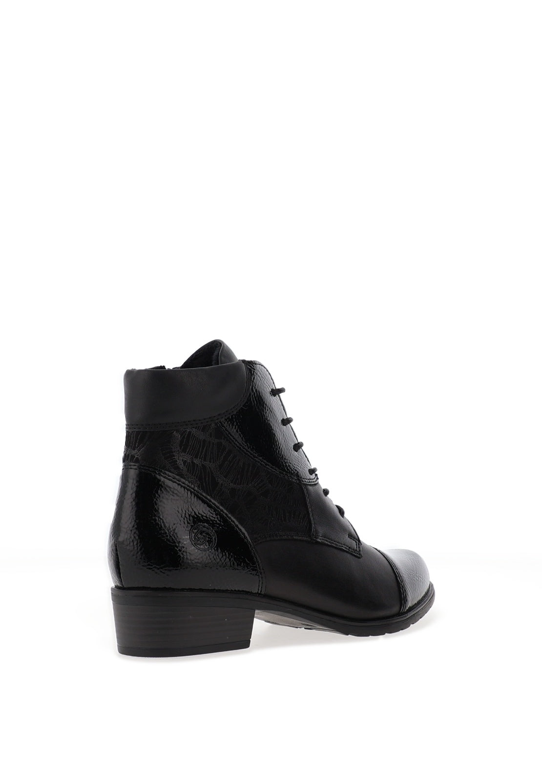 Remonte Leather Patent Rope Laced Boots, Black