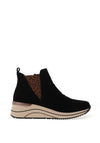 Remonte Suede Cheetah Detail Wedge Ankle Boots, Black