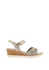Remonte Leather Velcro Strap Low Wedge Sandals, Gold