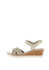 Remonte Leather Velcro Strap Low Wedge Sandals, Gold