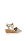Remonte Leather Velcro Strap Low Wedge Sandals, Gold