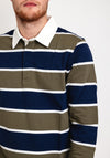 Remus Uomo Barstripe Long Sleeve Polo Shirt, Navy & Green