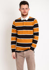 Remus Uomo Barstripe Long Sleeve Polo Shirt, Mustard & Brown