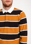 Remus Uomo Barstripe Long Sleeve Polo Shirt, Mustard & Brown