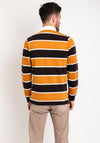 Remus Uomo Barstripe Long Sleeve Polo Shirt, Mustard & Brown