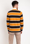 Remus Uomo Barstripe Long Sleeve Polo Shirt, Mustard & Brown