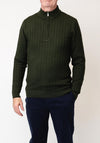 Remus Uomo Grid Knit Half Zip Sweater, Forest Green