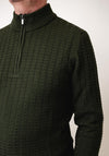 Remus Uomo Grid Knit Half Zip Sweater, Forest Green