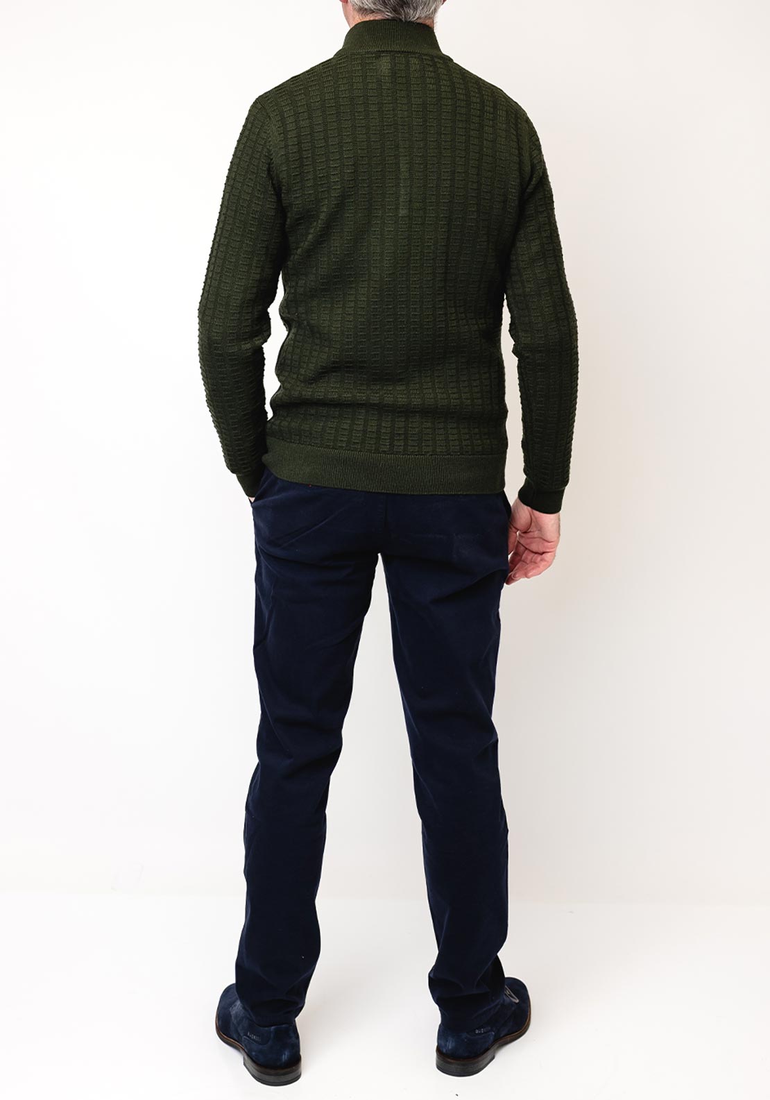 Remus Uomo Grid Knit Half Zip Sweater, Forest Green