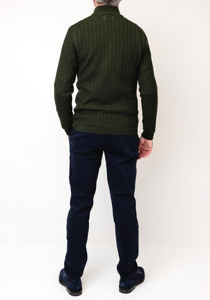 Remus Uomo Grid Knit Half Zip Sweater, Forest Green