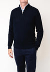 Remus Uomo Grid Knit Half Zip Sweater, Navy