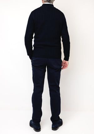 Remus Uomo Grid Knit Half Zip Sweater, Navy