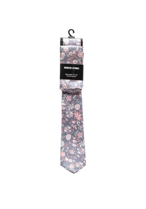 Remus Uomo Floral Tie & Pocket Square, Grey Blue